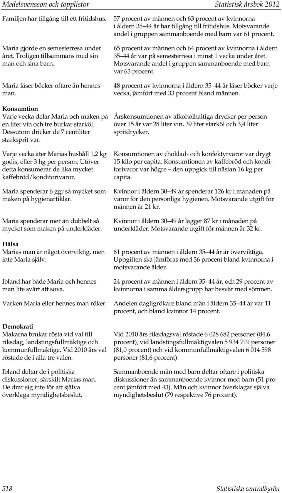 Motsvarande andel i gruppen sammanboende med barn var 61 procent. 65 procent av männen och 64 procent av kvinnorna i åldern 35 44 år var på semesterresa i minst 1 vecka under året.