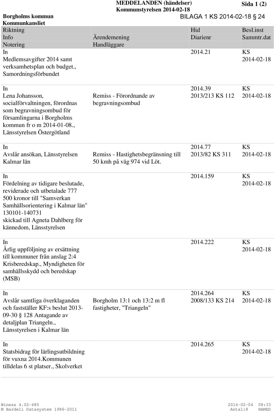 39 KS Lena Johansson, socialförvaltningen, förordnas som begravningsombud för församlingarna i Borgholms kommun fr o m 2014-01-08.