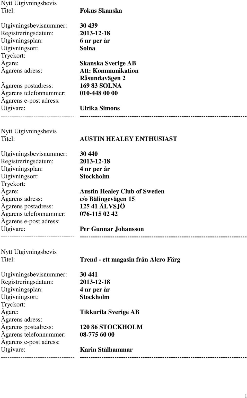 Sweden c/o Bälingevägen 15 125 41 ÄLVSJÖ 076-115 02 42 Per Gunnar Johansson Trend - ett