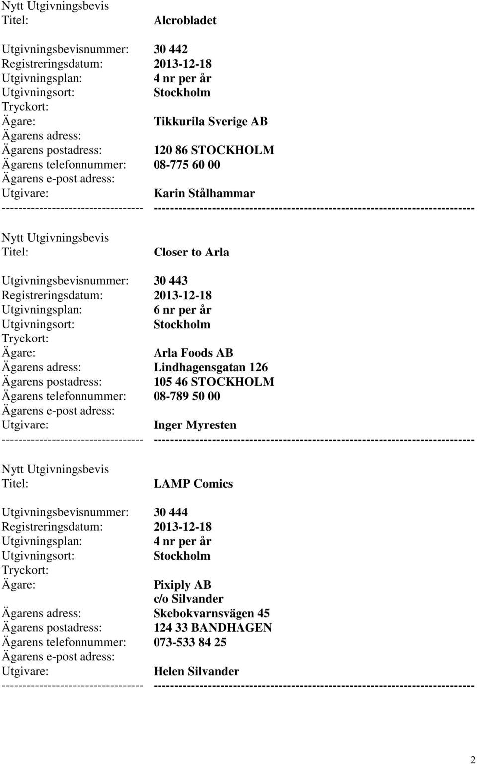 105 46 STOCKHOLM 08-789 50 00 Inger Myresten LAMP Comics 30 444 Pixiply AB