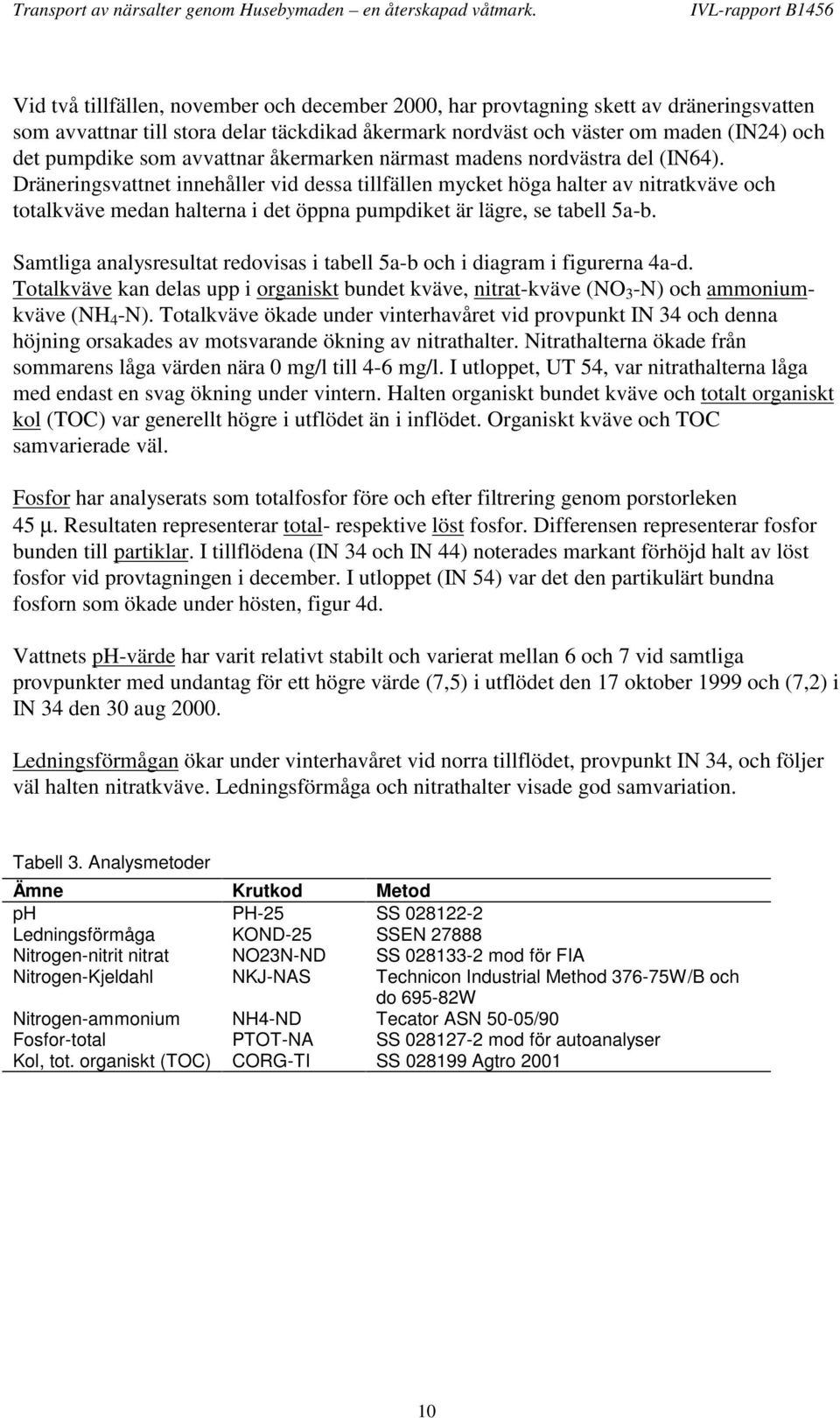 Dräneringsvattnet innehåller vid dessa tillfällen mycket höga halter av nitratkväve och totalkväve medan halterna i det öppna pumpdiket är lägre, se tabell 5a-b.