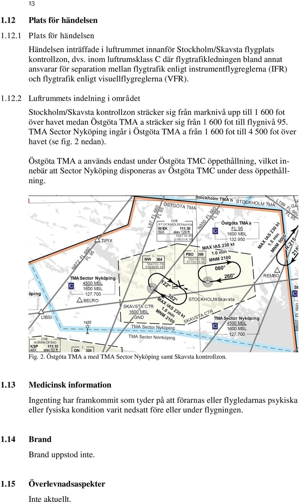 2 Luftrummets indelning i området Stockholm/Skavsta kontrollzon sträcker sig från marknivå upp till 1 600 fot över havet medan Östgöta TMA a sträcker sig från 1 600 fot till flygnivå 95.