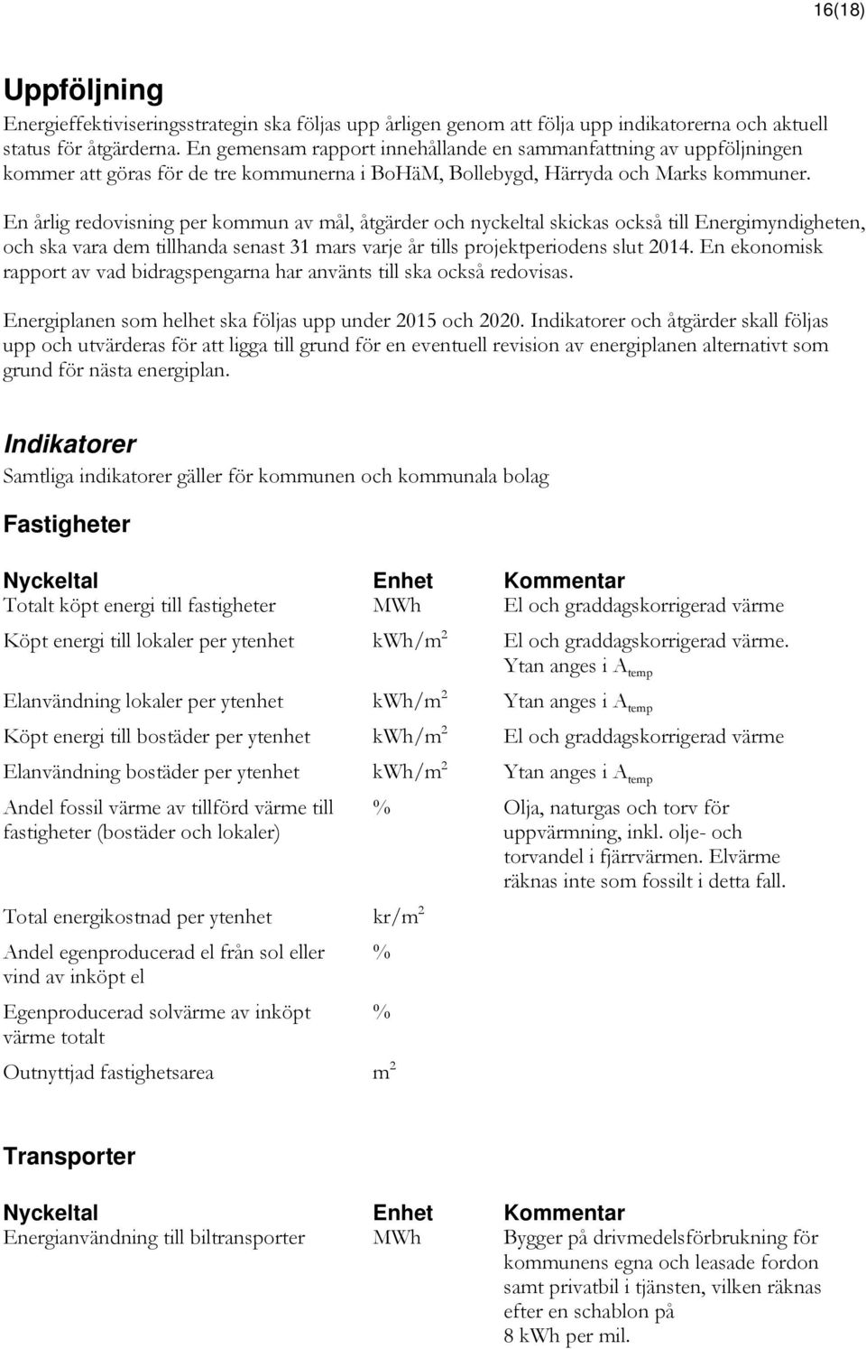 En årlig redovisning per kommun av mål, åtgärder och nyckeltal skickas också till Energimyndigheten, och ska vara dem tillhanda senast 31 mars varje år tills projektperiodens slut 2014.