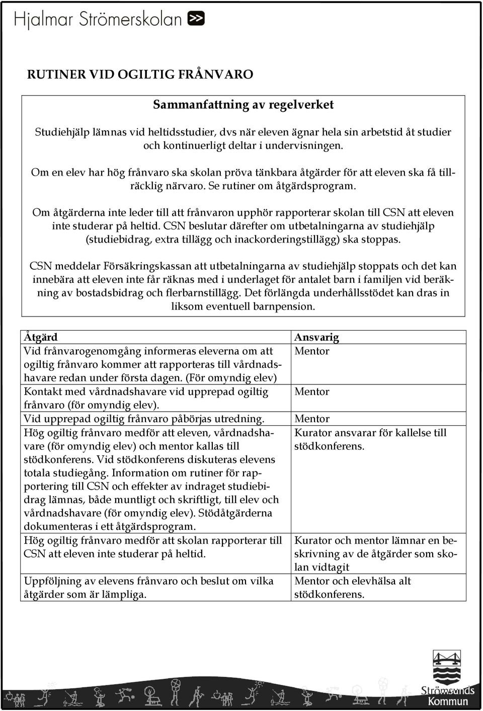 Om åtgärderna inte leder till att frånvaron upphör rapporterar skolan till CSN att eleven inte studerar på heltid.