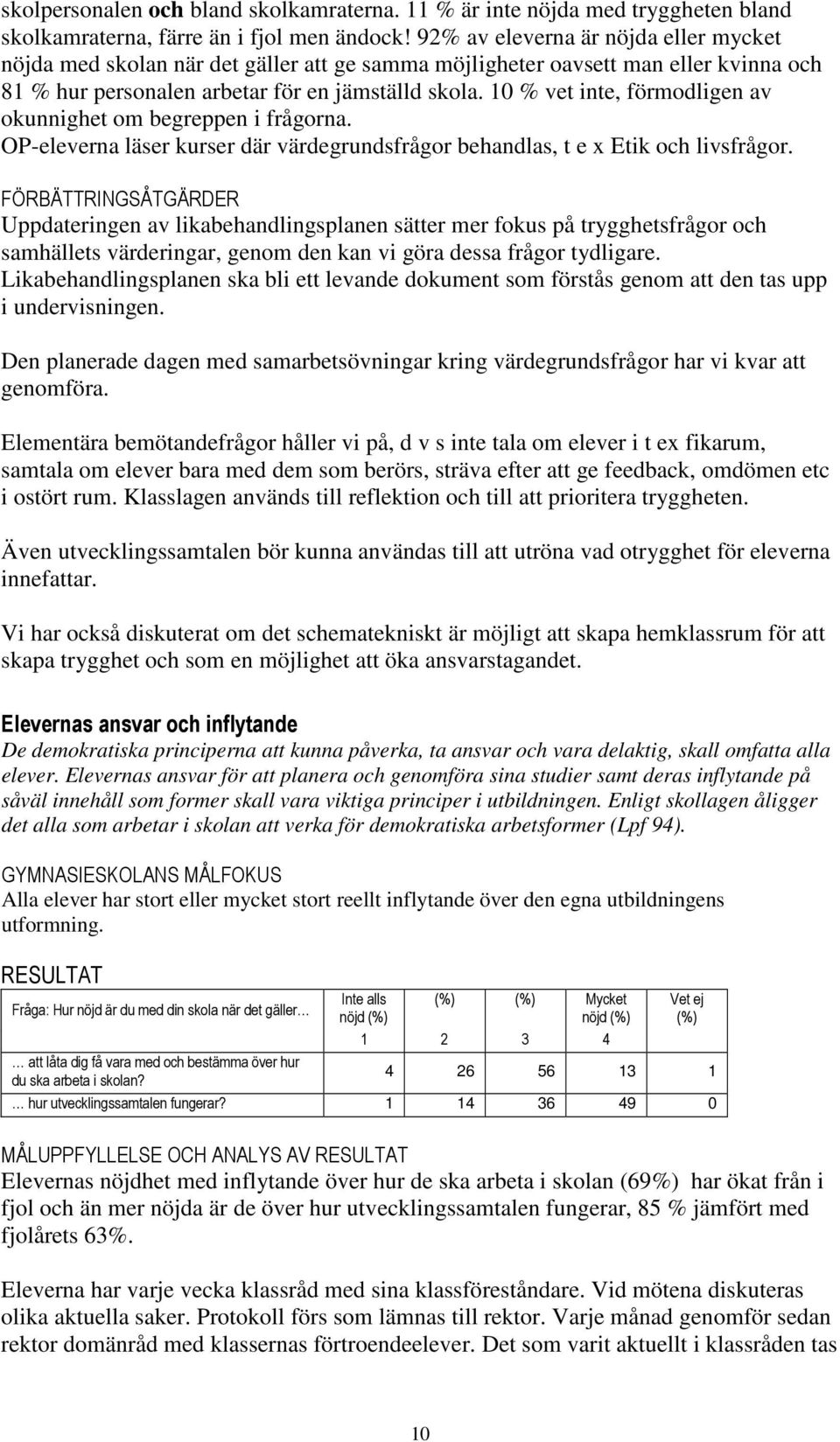 10 % vet inte, förmodligen av okunnighet om begreppen i frågorna. OP-eleverna läser kurser där värdegrundsfrågor behandlas, t e x Etik och livsfrågor.