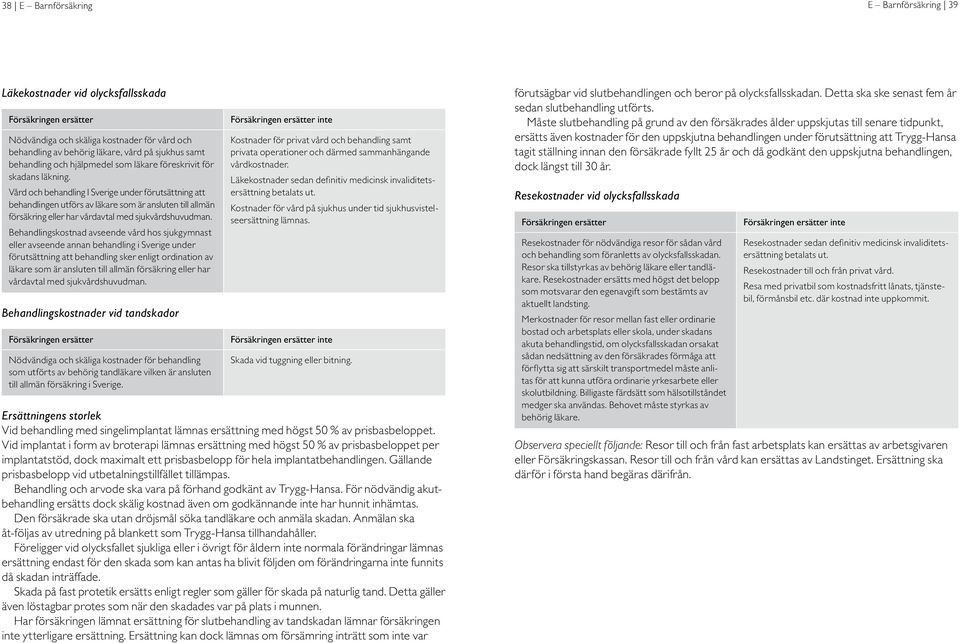 Vård och behandling I Sverige under förutsättning att behandlingen utförs av läkare som är ansluten till allmän försäkring eller har vårdavtal med sjukvårdshuvudman.