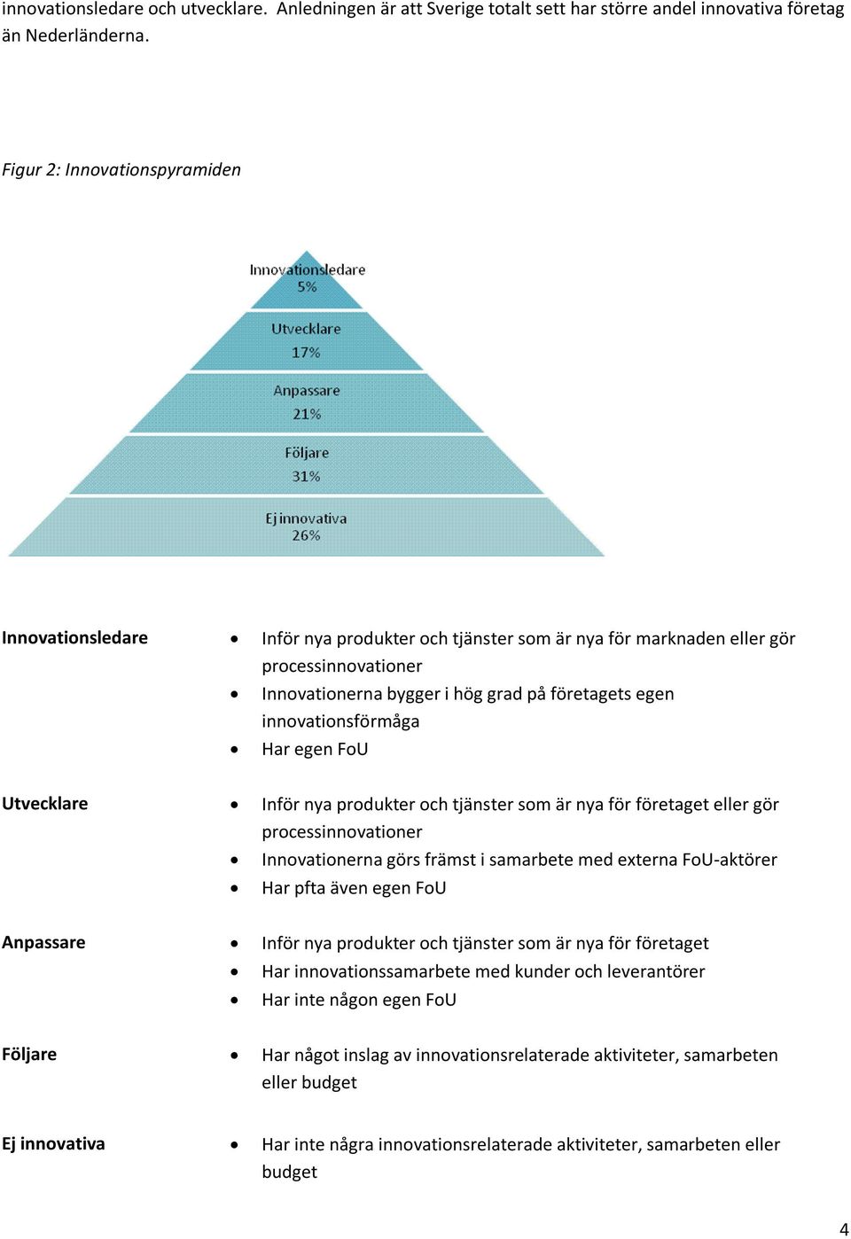 innovationsförmåga Har egen FoU Utvecklare Inför nya produkter och tjänster som är nya för företaget eller gör processinnovationer Innovationerna görs främst i samarbete med externa FoU-aktörer Har