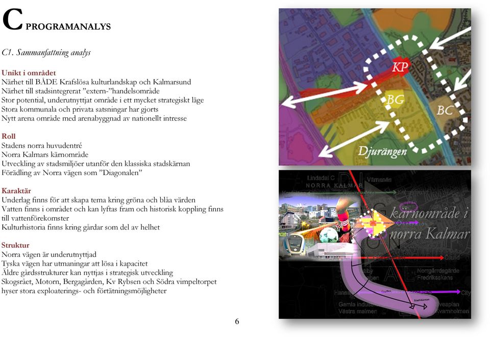 strategiskt läge Stora kommunala och privata satsningar har gjorts Nytt arena område med arenabyggnad av nationellt intresse Roll Stadens norra huvudentré Norra Kalmars kärnområde Utveckling av