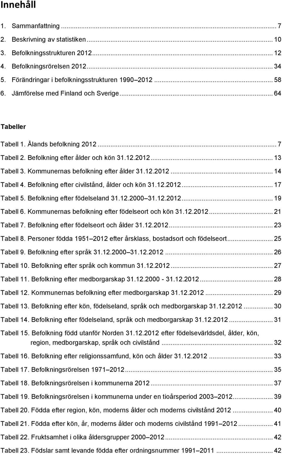 Befolkning efter civilstånd, ålder och kön 31.12.212... 17 Tabell 5. Befolkning efter födelseland 31.12.2 31.12.212... 19 Tabell 6. Kommunernas befolkning efter födelseort och kön 31.12.212... 21 Tabell 7.