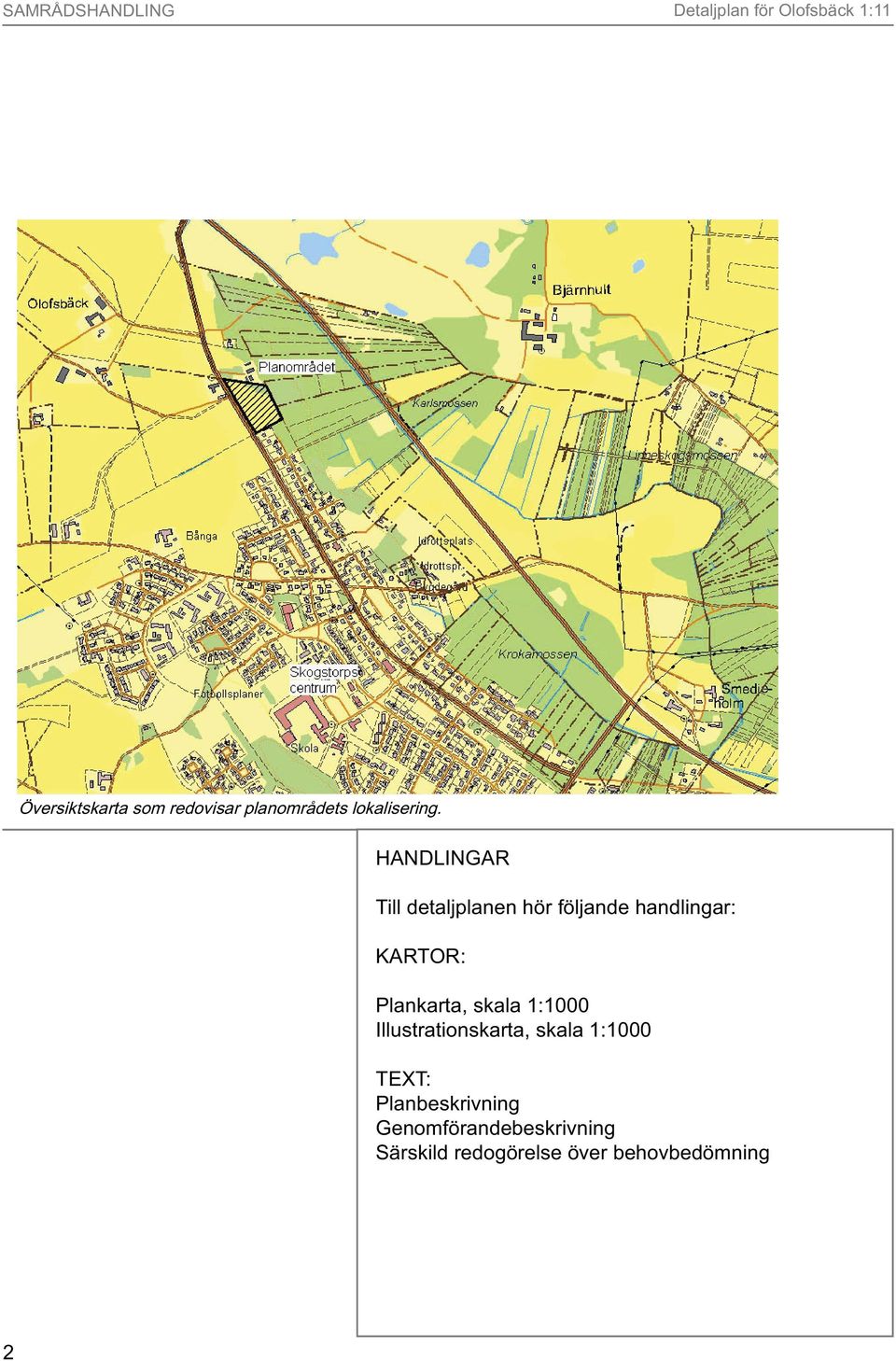 HANDLINGAR Till detaljplanen hör följande handlingar: KARTOR: Plankarta,