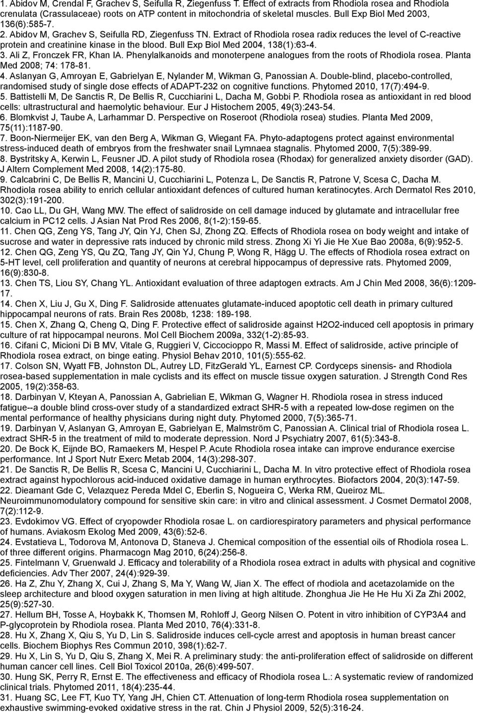 Bull Exp Biol Med 2004, 138(1):63-4. 3. Ali Z, Fronczek FR, Khan IA. Phenylalkanoids and monoterpene analogues from the roots of Rhodiola rosea. Planta Med 2008; 74: 178-81. 4.