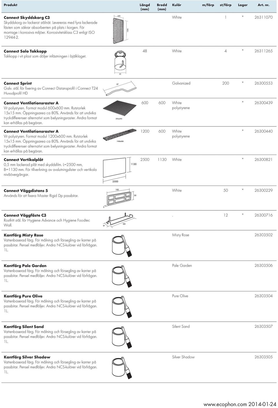 för fixering av Connect Distansprofil i Connect T24 uvudprofil D Galvanized 200 * 26300553 Connect Ventilationsraster A Vit polystyren. Format modul 600x600 mm. Rutstorlek 15x15 mm.