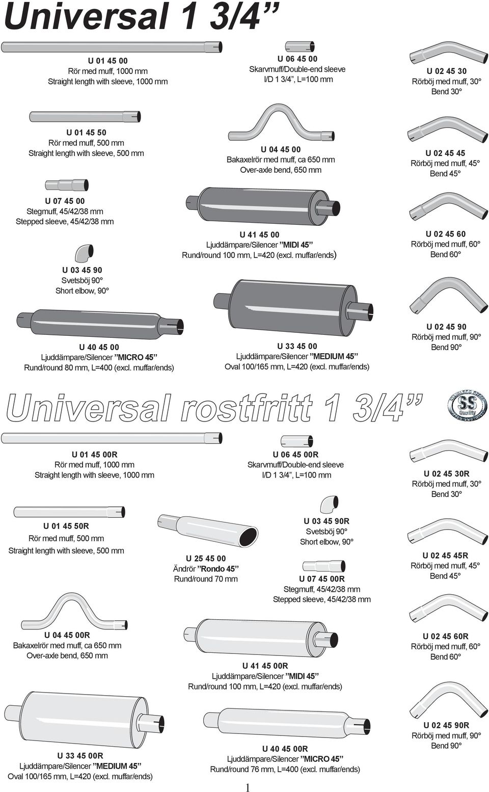 muffar/ends) U 33 45 00 Ljuddämpare/Silencer MEDIUM 45 Oval 100/165 mm, L=420 (excl.