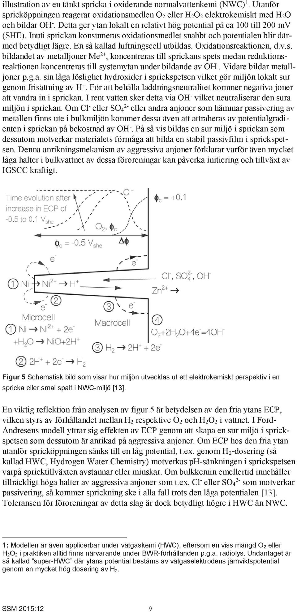 En så kallad luftningscell utbildas. Oxidationsreaktionen, d.v.s. bildandet av metalljoner Me 2+, koncentreras till sprickans spets medan reduktionsreaktionen koncentreras till systemytan under bildande av OH -.