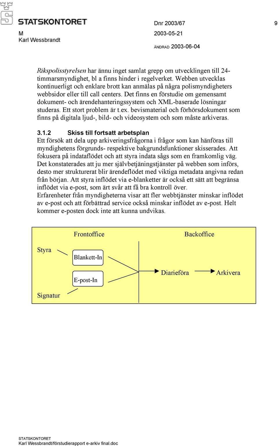 Det finns en förstudie om gemensamt dokument- och ärendehanteringssystem och XML-baserade lösningar studeras. Ett stort problem är t.ex.