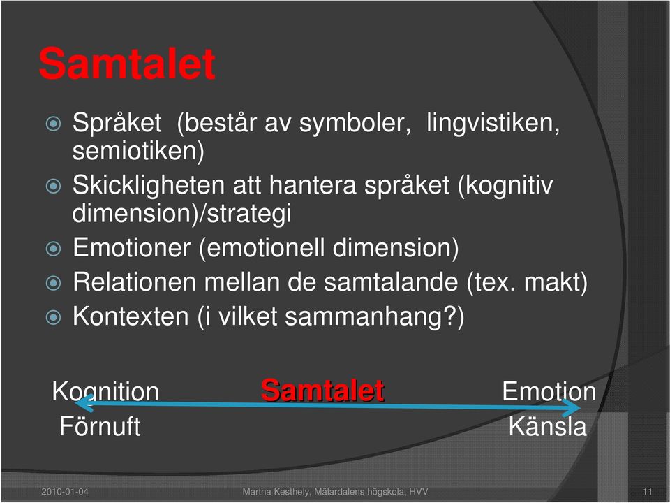 Relationen mellan de samtalande (tex. makt) Kontexten (i vilket sammanhang?