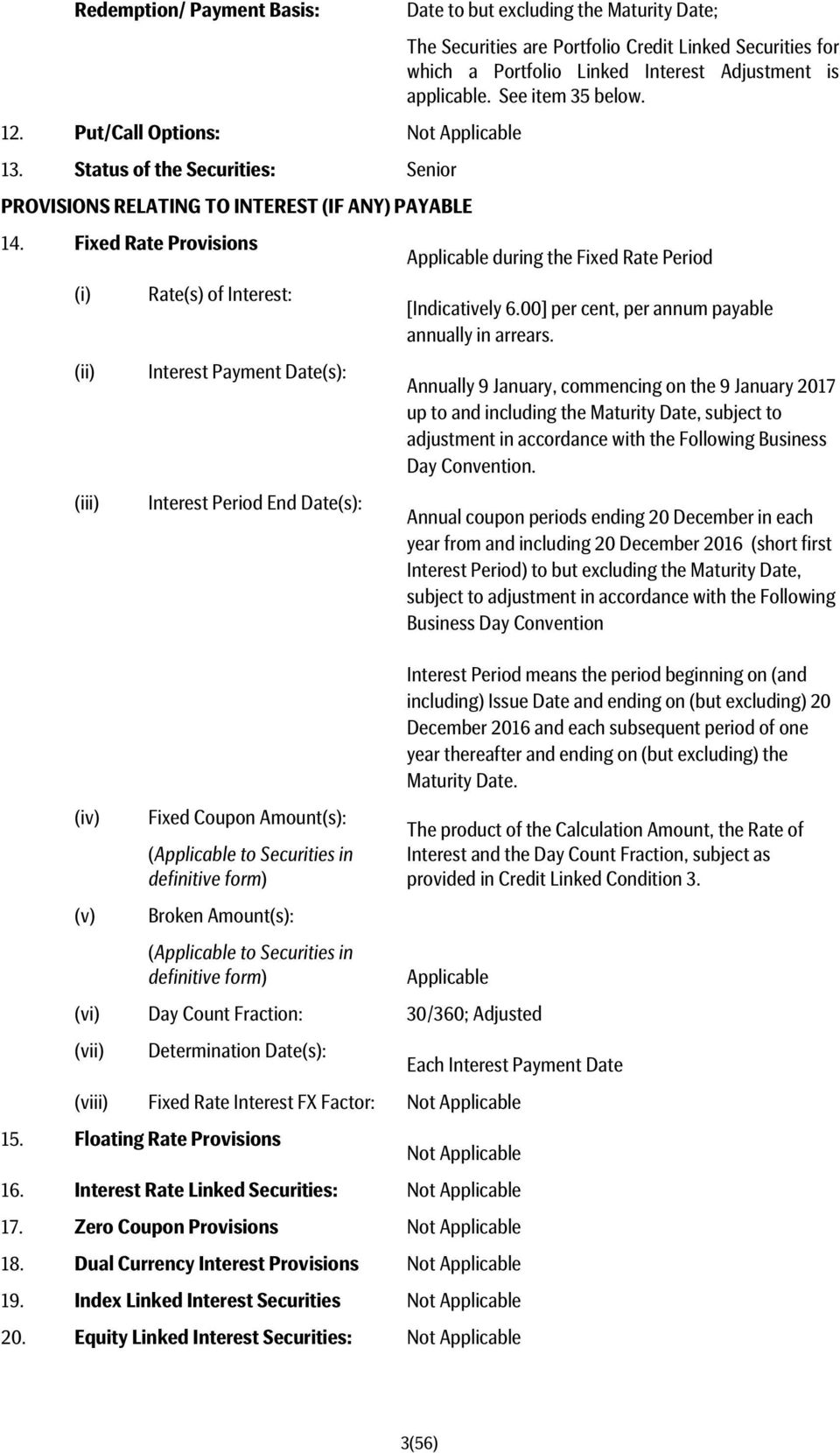 Fixed Rate Provisions Applicable during the Fixed Rate Period (i) Rate(s) of Interest: [Indicatively 6.00] per cent, per annum payable annually in arrears.