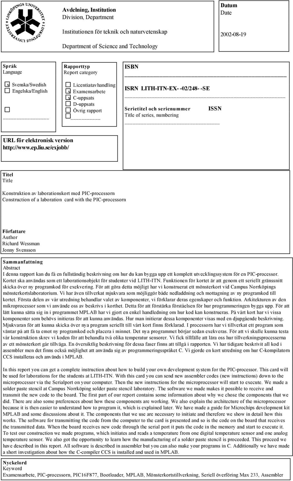 elektronisk version http://www.ep.liu.