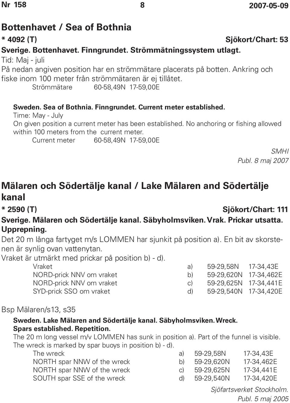 Sea of Bothnia. Finngrundet. Current meter established. Time: May - July On given position a current meter has been established.