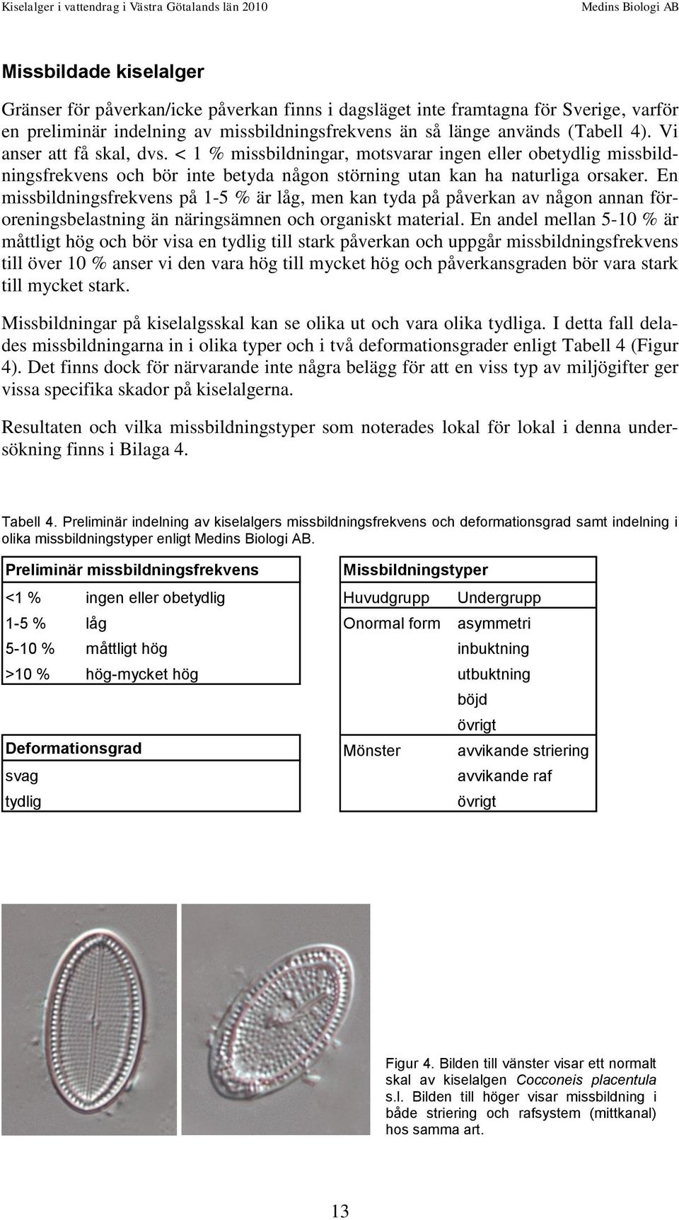 En missbildningsfrekvens på 1-5 % är låg, men kan tyda på påverkan av någon annan föroreningsbelastning än näringsämnen och organiskt material.