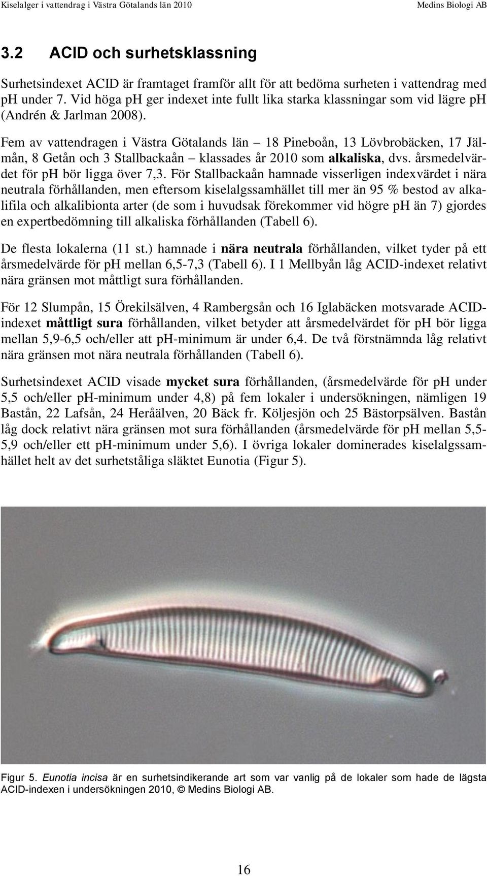 Fem av vattendragen i Västra Götalands län 18 Pineboån, 13 Lövbrobäcken, 17 Jälmån, 8 Getån och 3 Stallbackaån klassades år 2010 som alkaliska, dvs. årsmedelvärdet för ph bör ligga över 7,3.