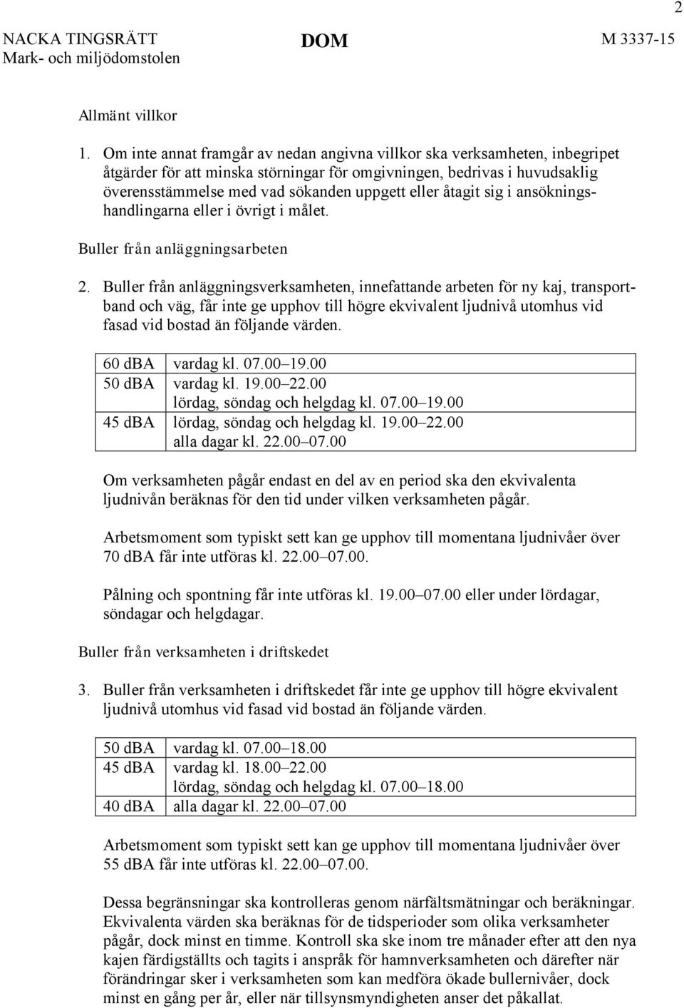 åtagit sig i ansökningshandlingarna eller i övrigt i målet. Buller från anläggningsarbeten 2.