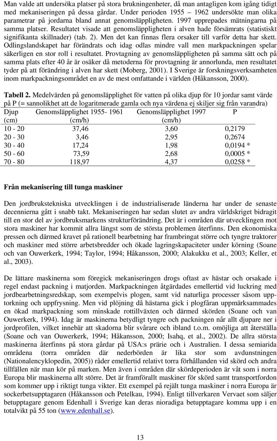 Resultatet visade att genomsläppligheten i alven hade försämrats (statistiskt signifikanta skillnader) (tab. 2). Men det kan finnas flera orsaker till varför detta har skett.