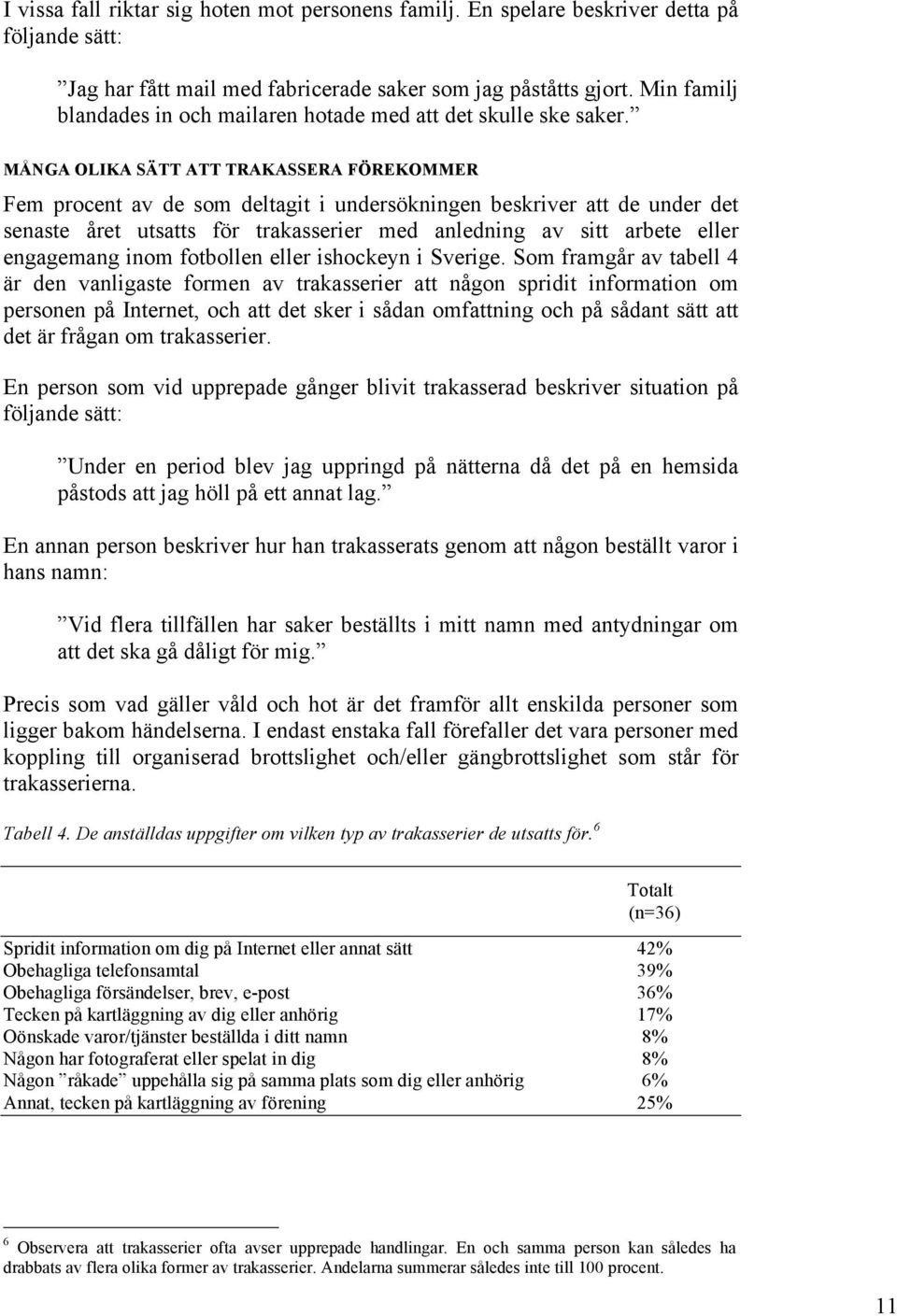 MÅNGA OLIKA SÄTT ATT TRAKASSERA FÖREKOMMER Fem procent av de som deltagit i undersökningen beskriver att de under det senaste året utsatts för trakasserier med anledning av sitt arbete eller