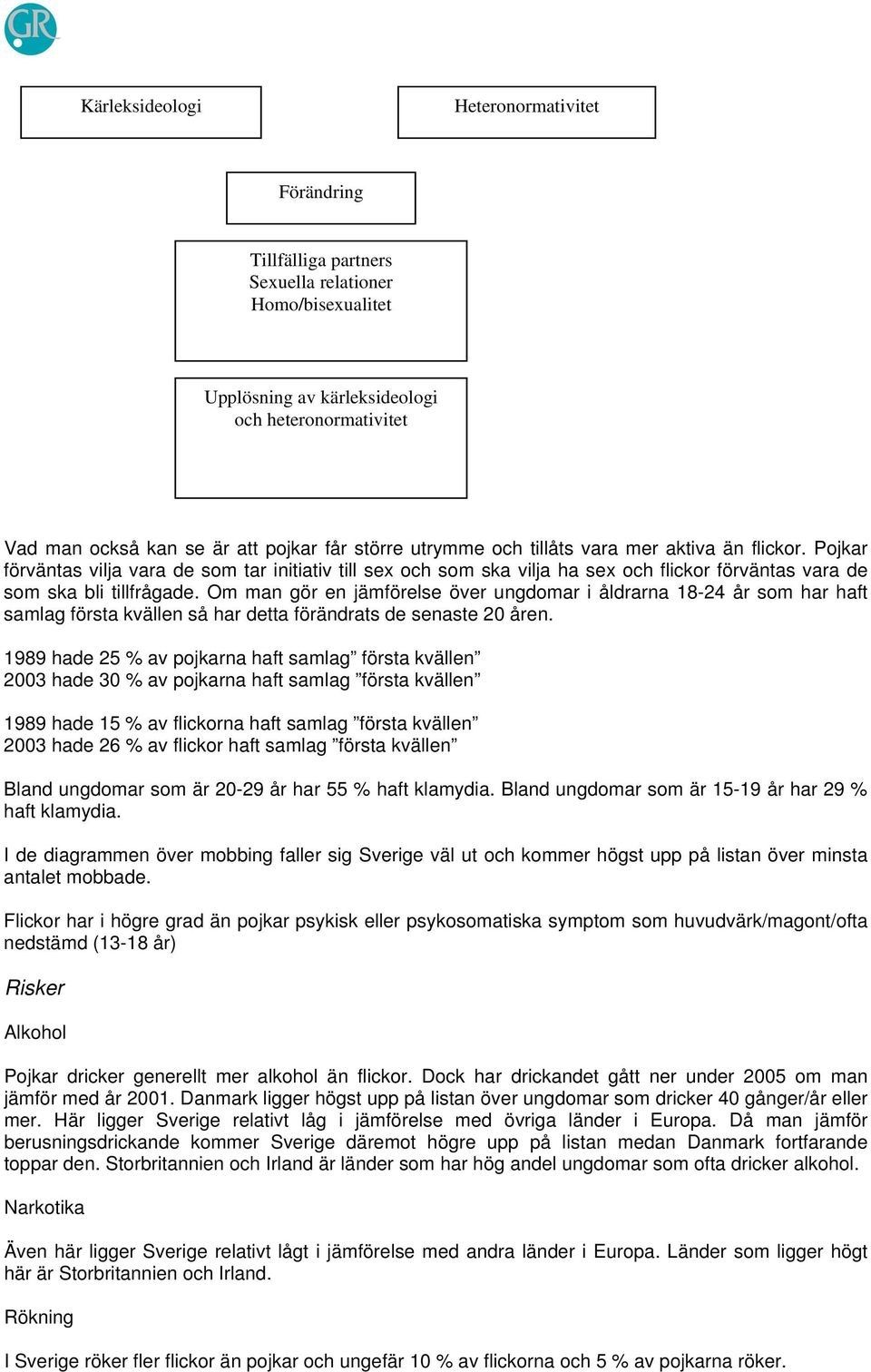 Om man gör en jämförelse över ungdomar i åldrarna 18-24 år som har haft samlag första kvällen så har detta förändrats de senaste 20 åren.