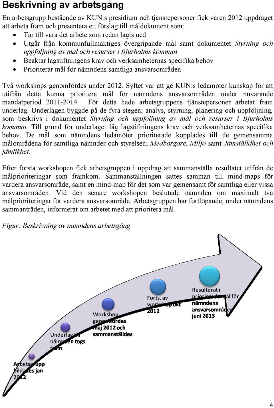 verksamheternas specifika behov Prioriterar mål för nämndens samtliga ansvarsområden Två workshops genomfördes under 2012.