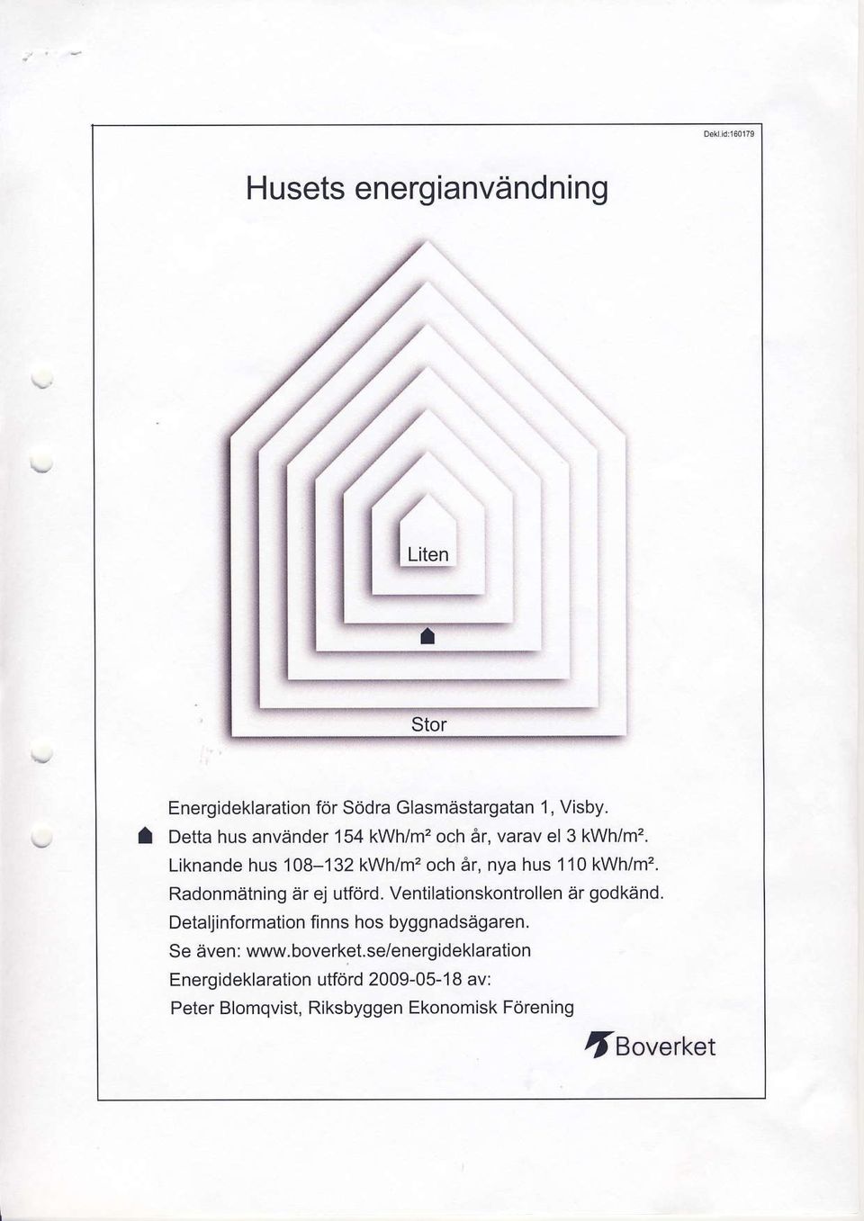 och ar, nya hus 110 kwh/m'. Radonmahing ar ej utf6rd. Ventilationskontrollen ar godkend.