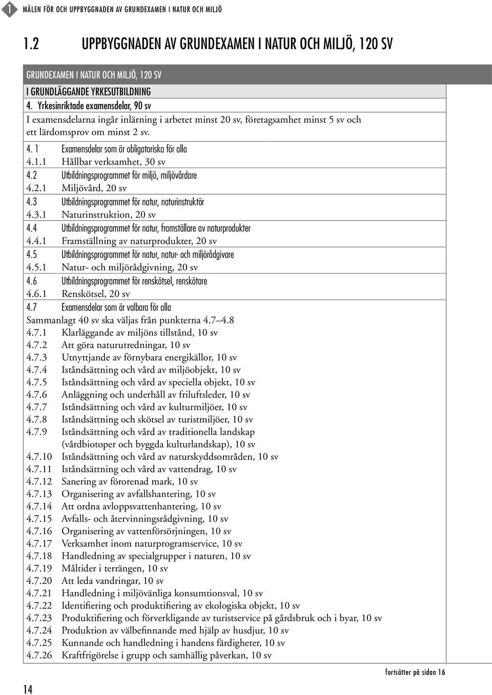 1 Examensdelar som är obligatoriska för alla 4.1.1 Hållbar verksamhet, 30 sv 4.2 Utbildningsprogrammet för miljö, miljövårdare 4.2.1 Miljövård, 20 sv 4.