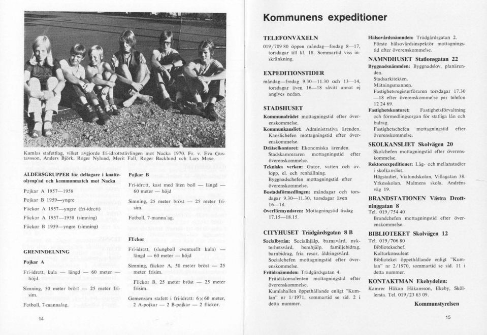 1957-1958 (simning) (simning) Fri-idrott, ku~a ~ lringd - 60 meter höjd. Simning. 50 meter brö~t Sm. Fotboll. 7-mannalag.