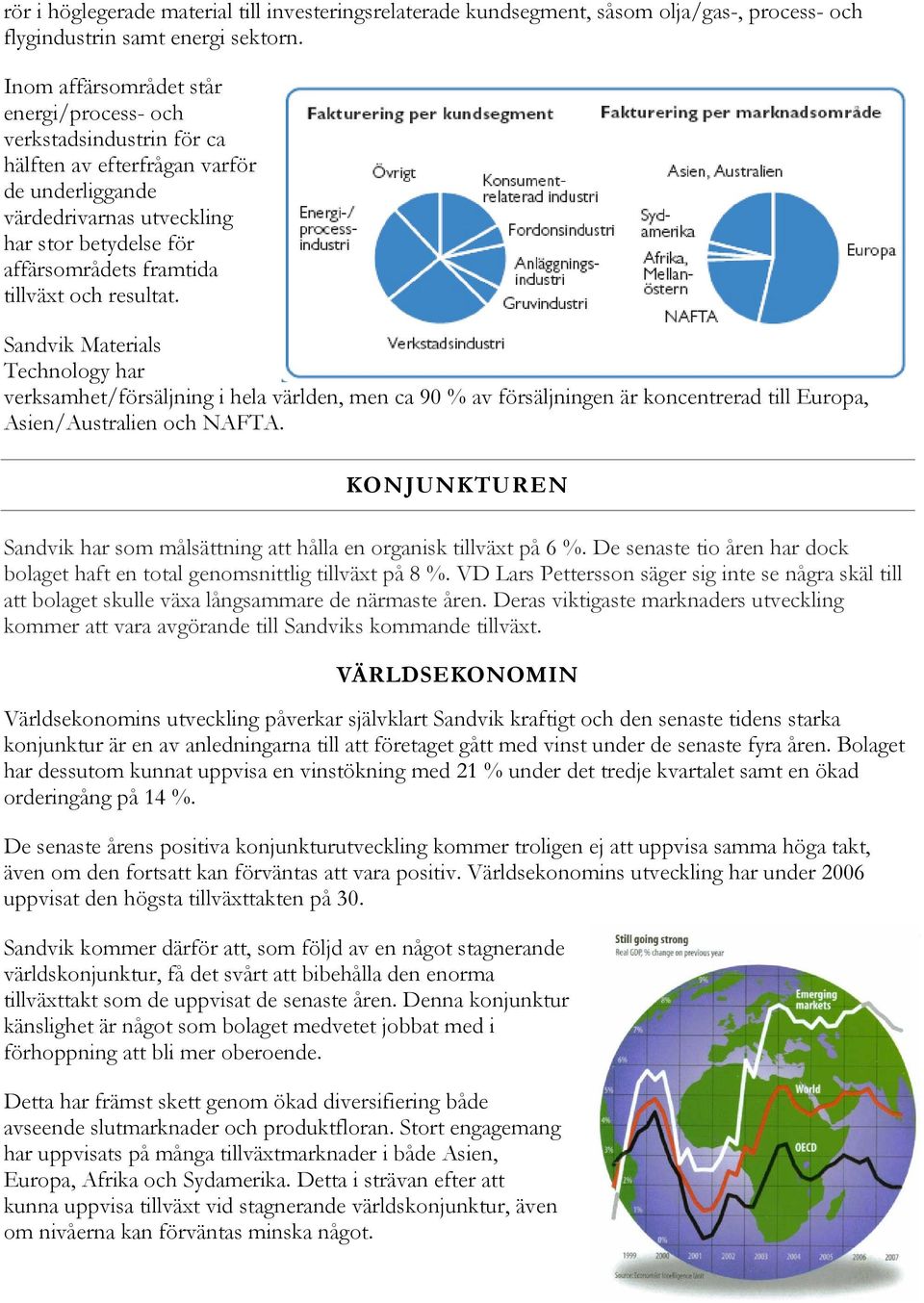 och resultat. Sandvik Materials Technology har verksamhet/försäljning i hela världen, men ca 90 % av försäljningen är koncentrerad till Europa, Asien/Australien och NAFTA.