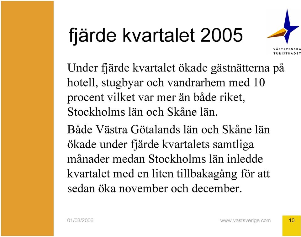 Både Västra Götalands län och Skåne län ökade under fjärde kvartalets samtliga månader medan