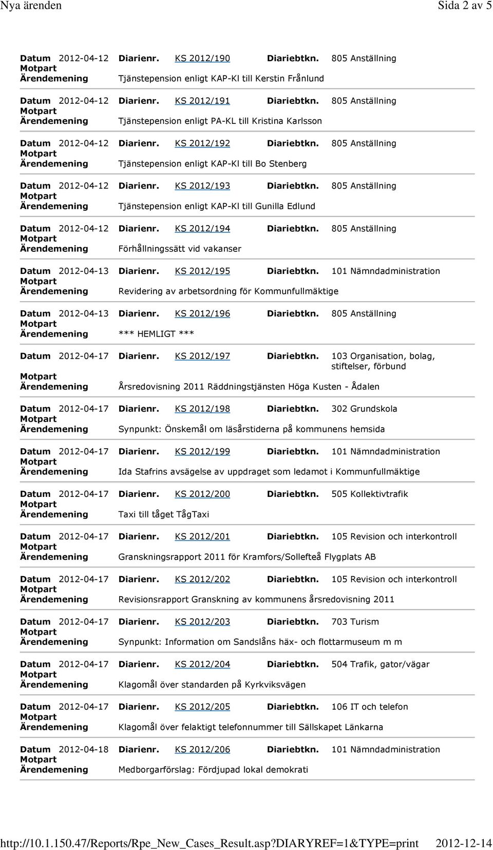 805 Anställning Ärendemening Tjänstepension enligt KAP-Kl till Bo Stenberg Datum 2012-04-12 Diarienr. KS 2012/193 Diariebtkn.