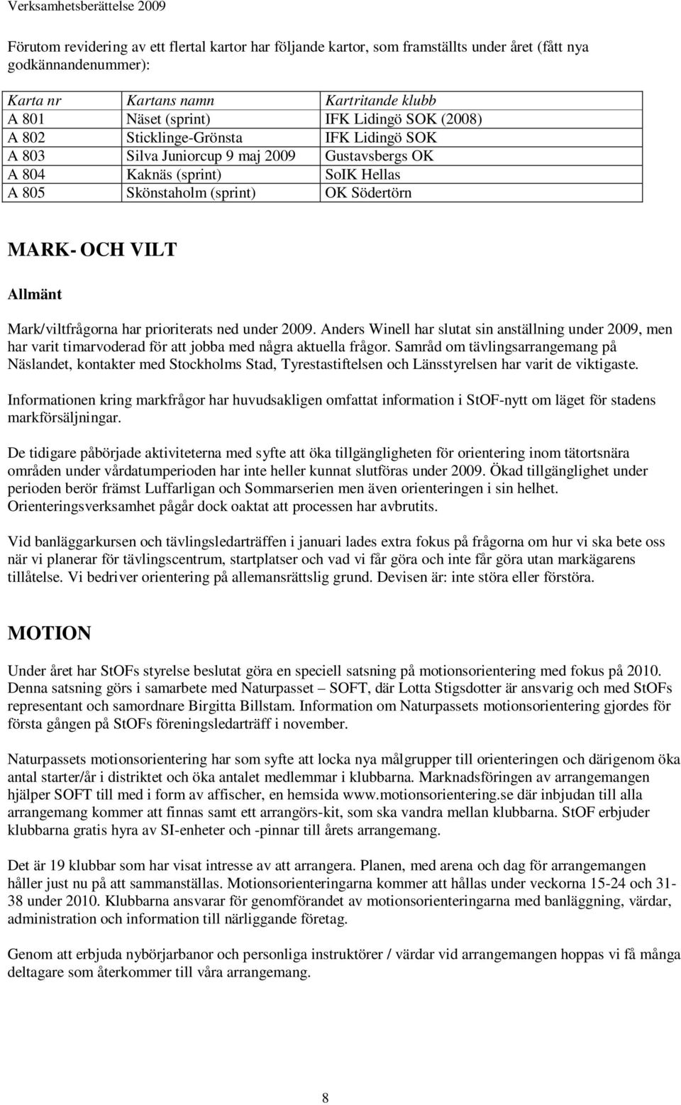 Mark/viltfrågorna har prioriterats ned under 2009. Anders Winell har slutat sin anställning under 2009, men har varit timarvoderad för att jobba med några aktuella frågor.