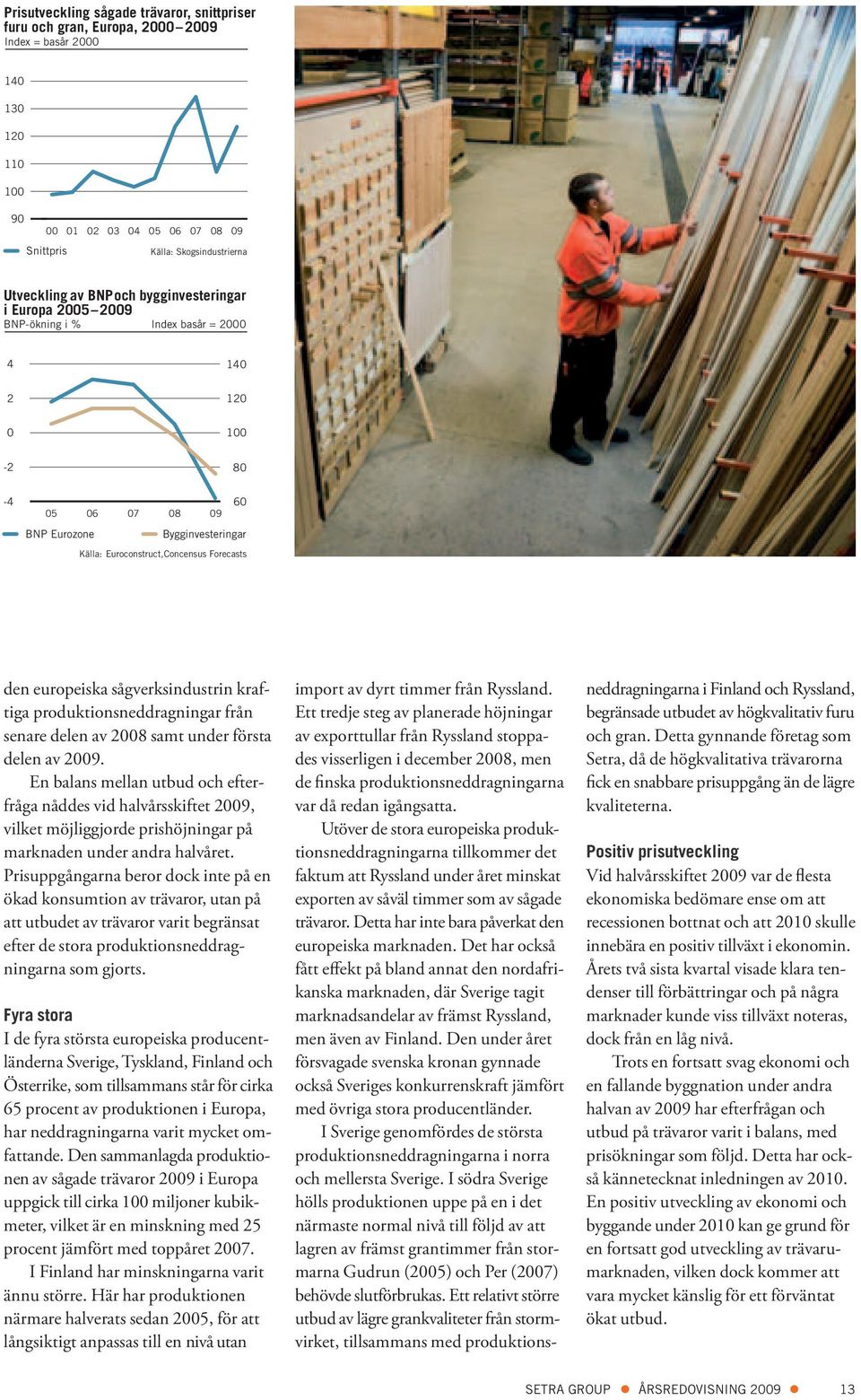 europeiska sågverksindustrin kraftiga produktionsneddragningar från senare delen av 2008 samt under första delen av 2009.