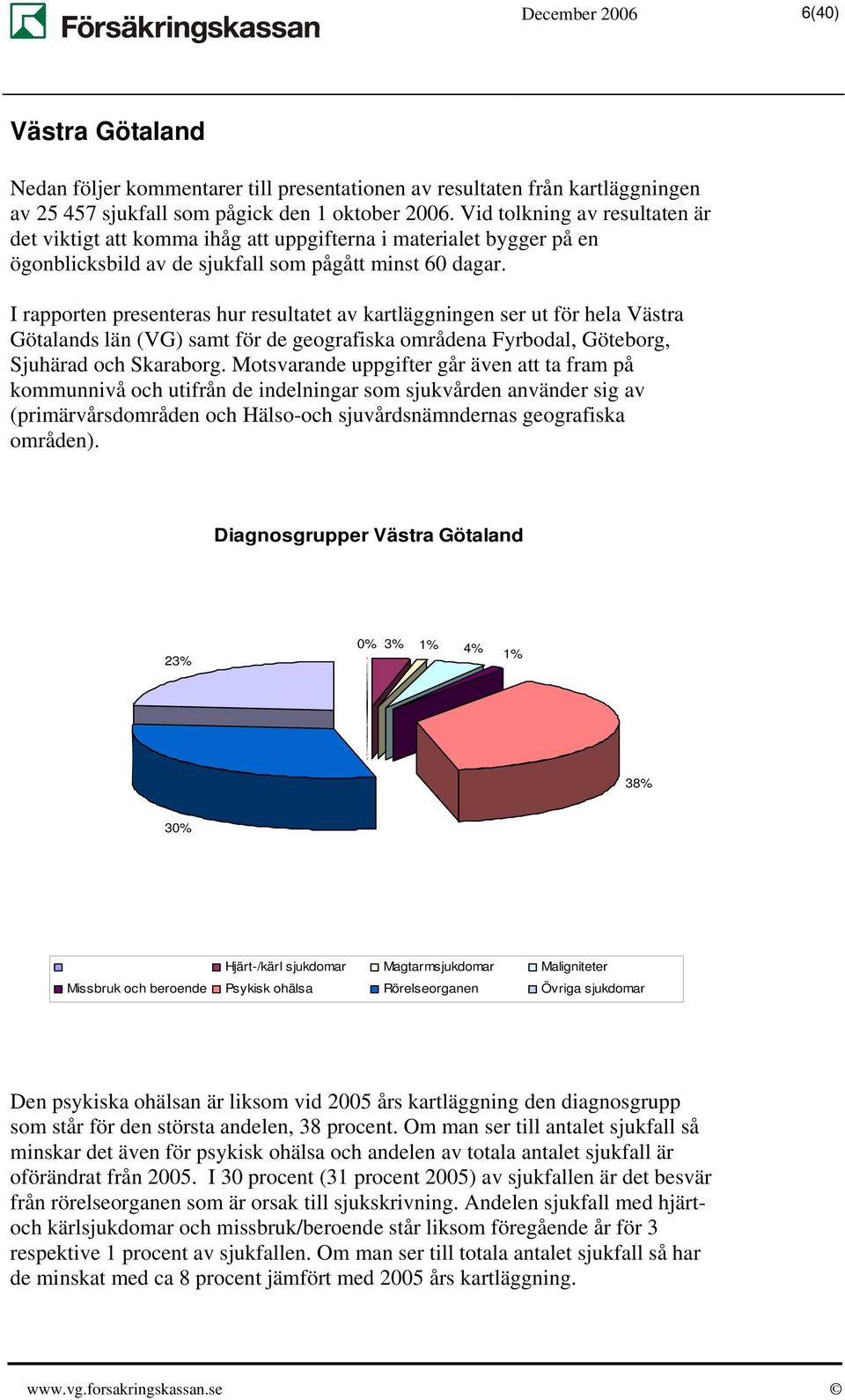 I rapporten presenteras hur resultatet av kartläggningen ser ut för hela Västra Götalands län (VG) samt för de geografiska områdena Fyrbodal, Göteborg, Sjuhärad och Skaraborg.