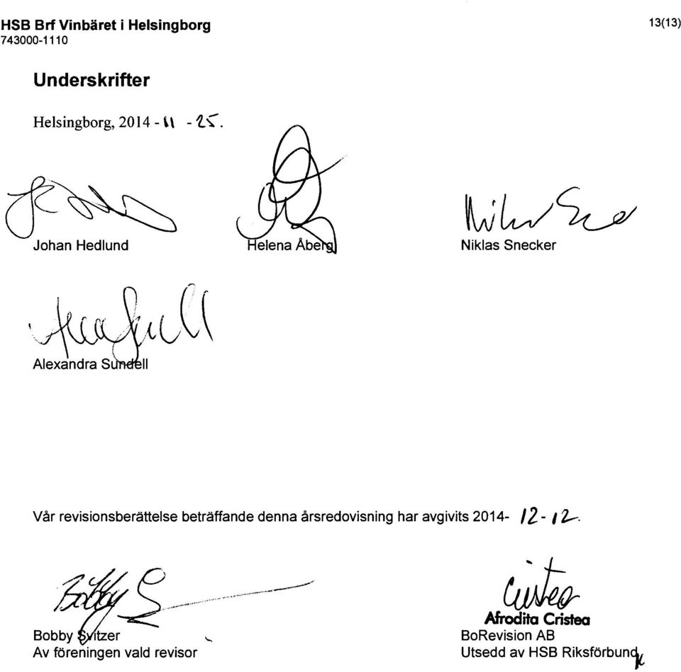 revisionsberättelse beträffande denna årsredovisning har avgivits 2014-12- 12--. ~_$.