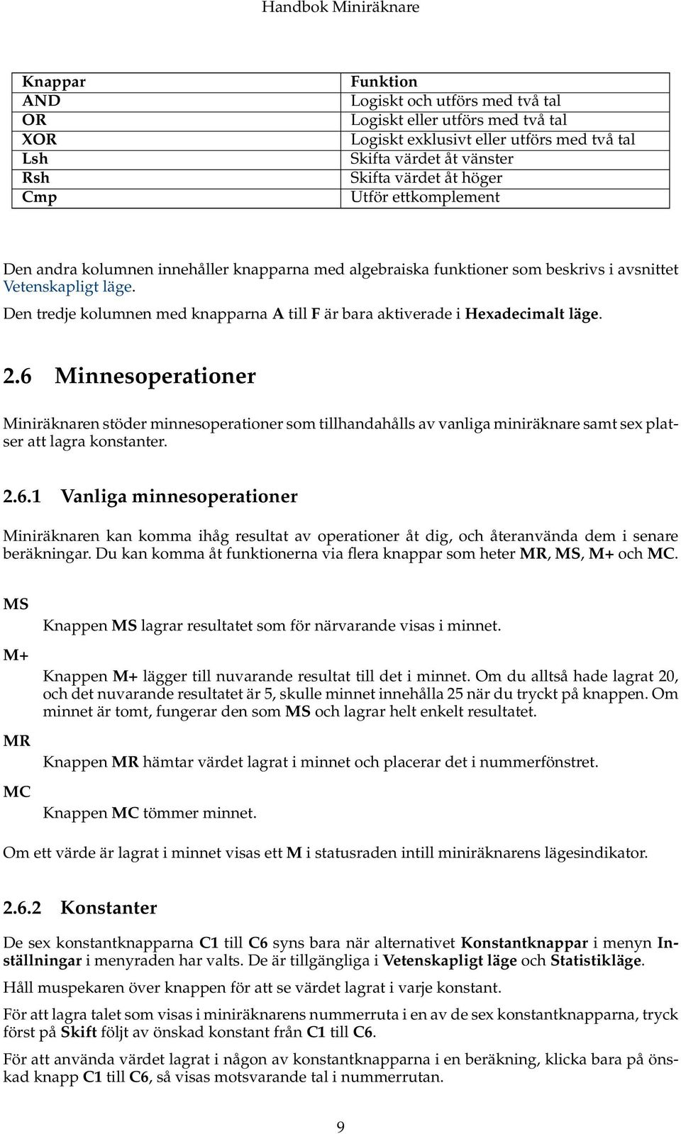 Den tredje kolumnen med knapparna A till F är bara aktiverade i Hexadecimalt läge. 2.