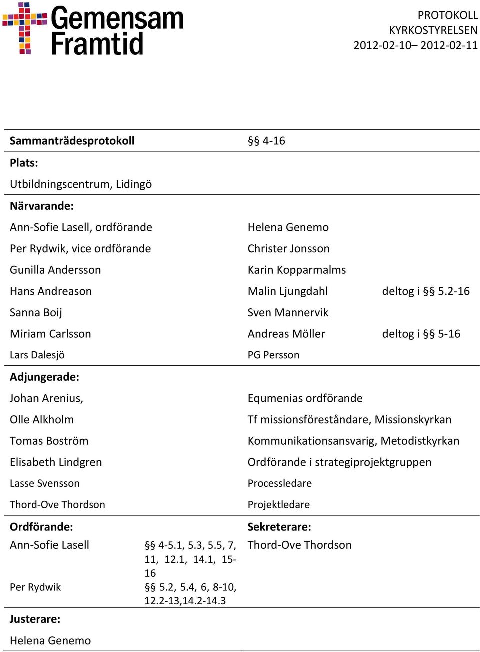 2-16 Sanna Boij Sven Mannervik Miriam Carlsson Andreas Möller deltog i 5-16 Lars Dalesjö PG Persson Adjungerade: Johan Arenius, Olle Alkholm Tomas Boström Elisabeth Lindgren Lasse Svensson