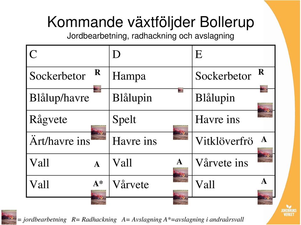 ins Ärt/havre ins Havre ins Vitklöverfrö A Vall A Vall A Vårvete ins Vall A*