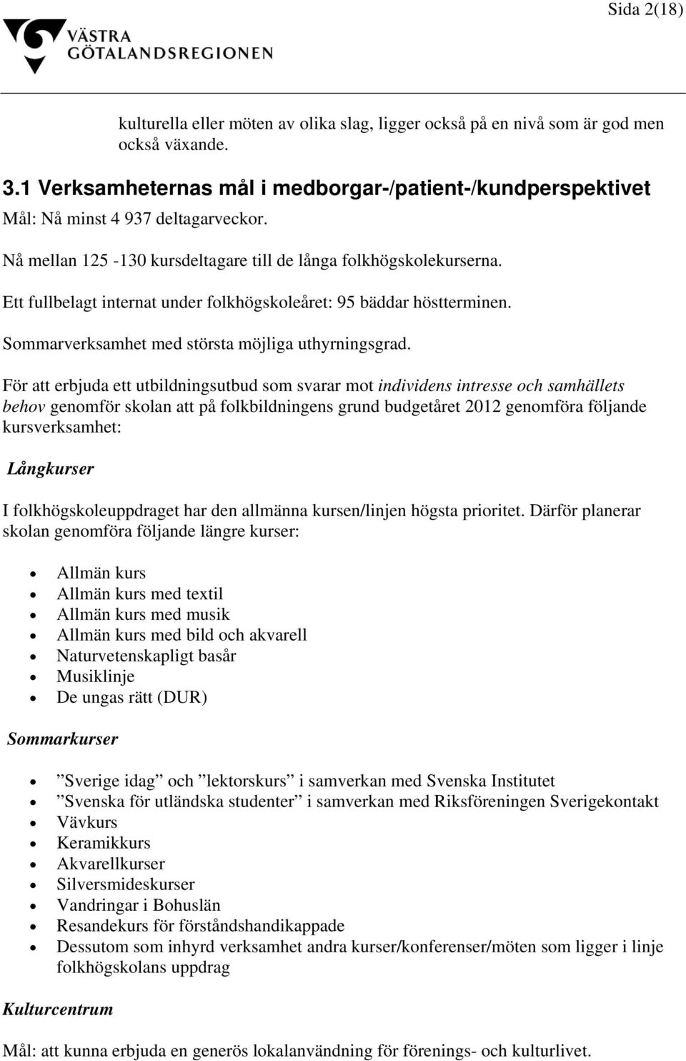 Ett fullbelagt internat under folkhögskoleåret: 95 bäddar höstterminen. Sommarverksamhet med största möjliga uthyrningsgrad.