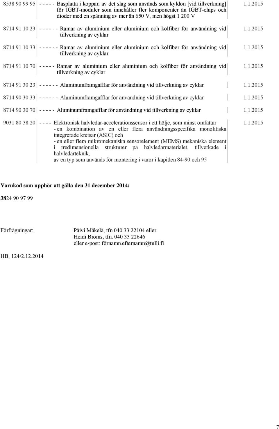 aluminium och kolfiber för användning vid tillverkning av cyklar 8714 91 10 70 - - - - - Ramar av aluminium eller aluminium och kolfiber för användning vid tillverkning av cyklar 8714 91 30 23 - - -