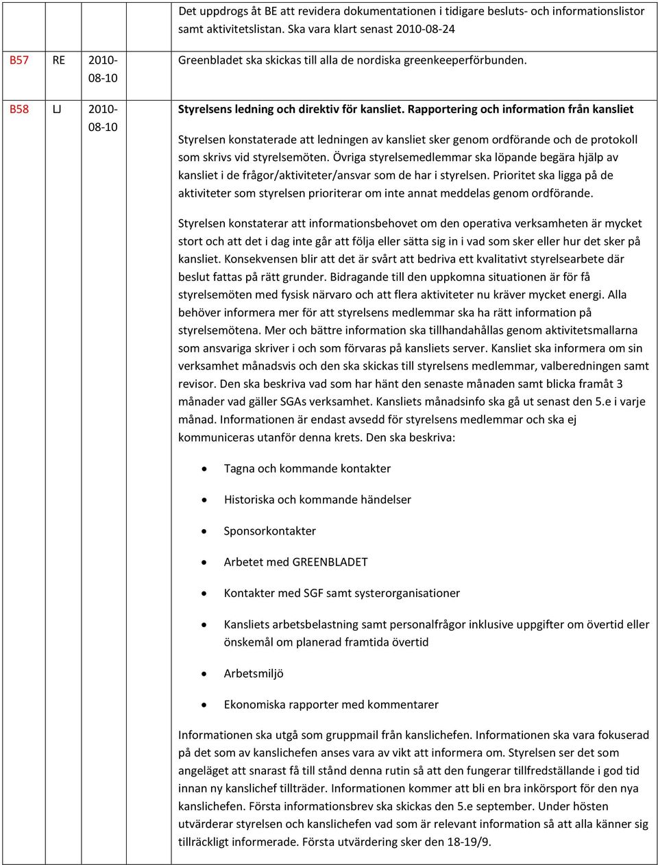 Rapportering och information från kansliet Styrelsen konstaterade att ledningen av kansliet sker genom ordförande och de protokoll som skrivs vid styrelsemöten.