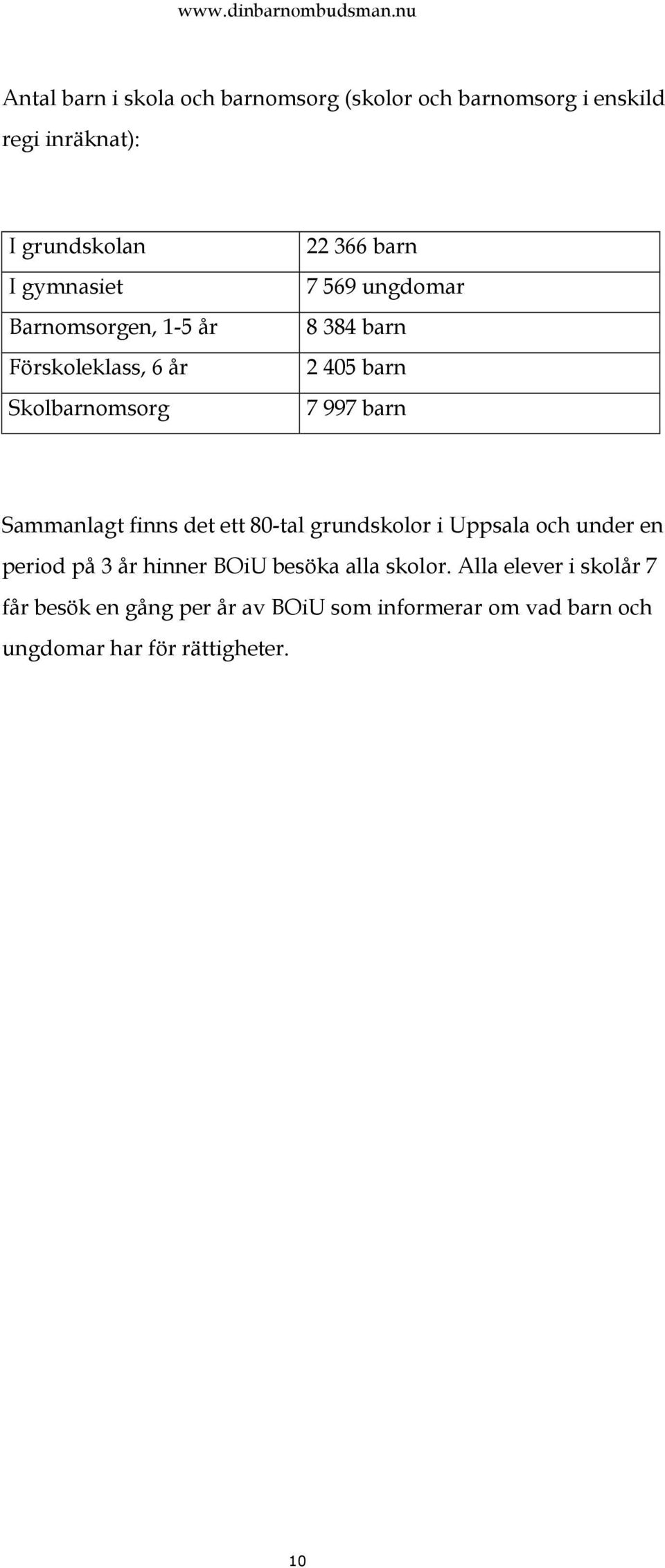 barn Sammanlagt finns det ett 80-tal grundskolor i Uppsala och under en period på 3 år hinner BOiU besöka alla