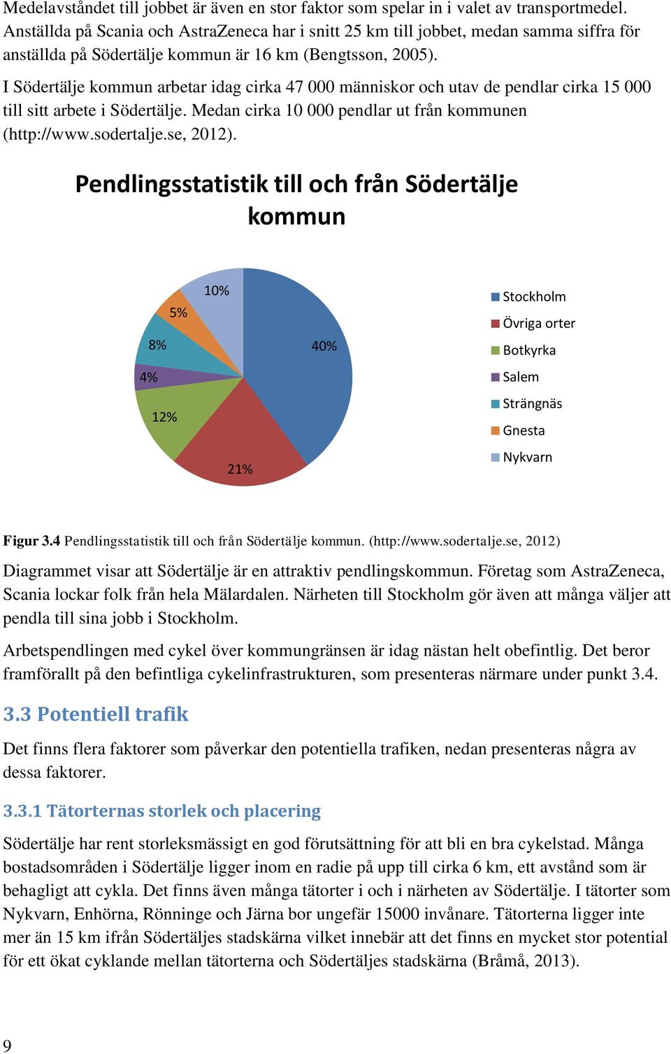 I Södertälje kommun arbetar idag cirka 47 000 människor och utav de pendlar cirka 15 000 till sitt arbete i Södertälje. Medan cirka 10 000 pendlar ut från kommunen (http://www.sodertalje.se, 2012).
