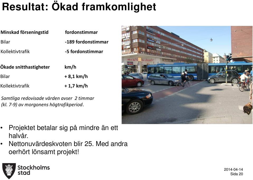 km/h Samtliga redovisade värden avser 2 timmar (kl. 7-9) av morgonens högtrafikperiod.