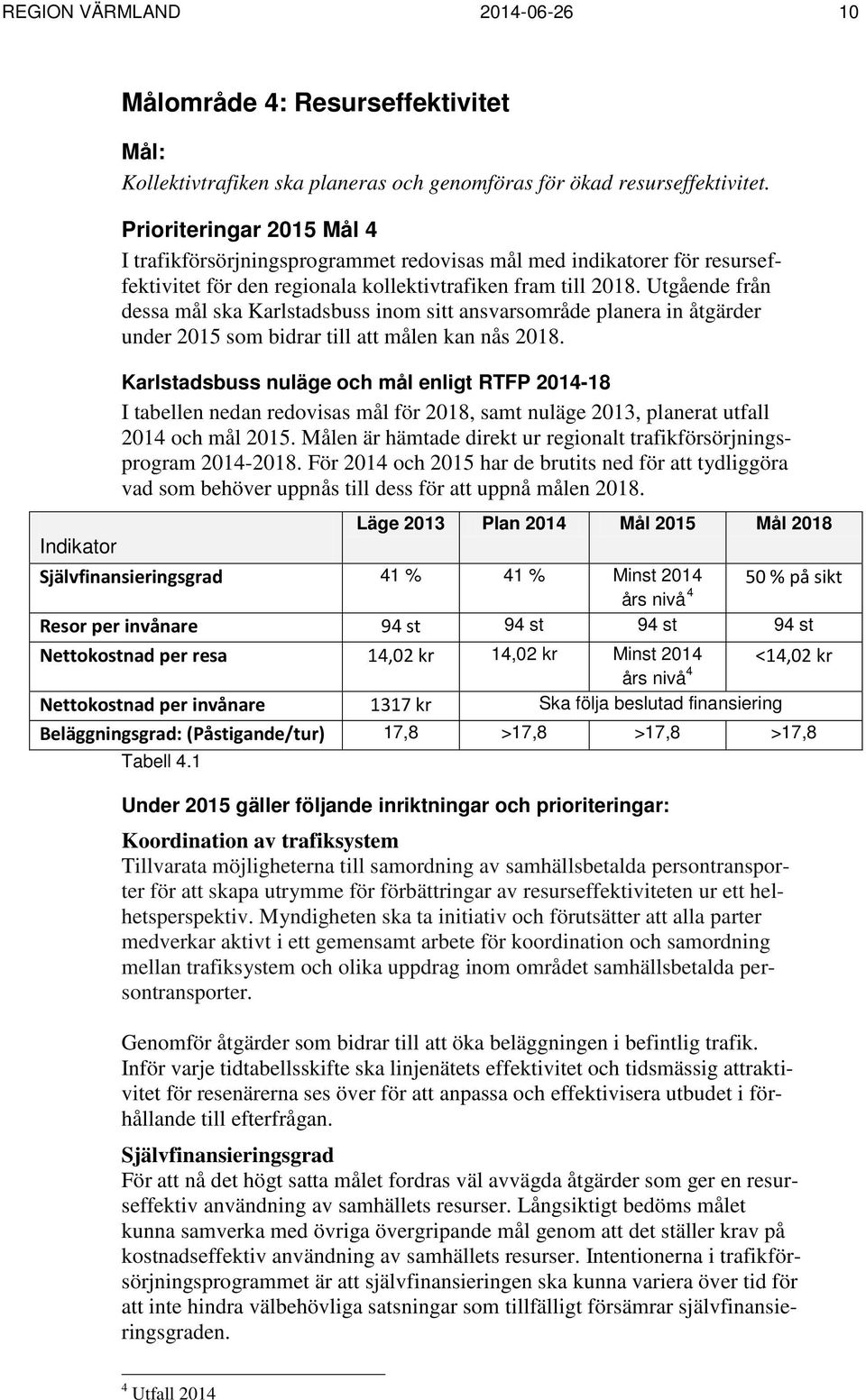 Utgående från dessa mål ska Karlstadsbuss inom sitt ansvarsområde planera in åtgärder under 2015 som bidrar till att målen kan nås 2018.